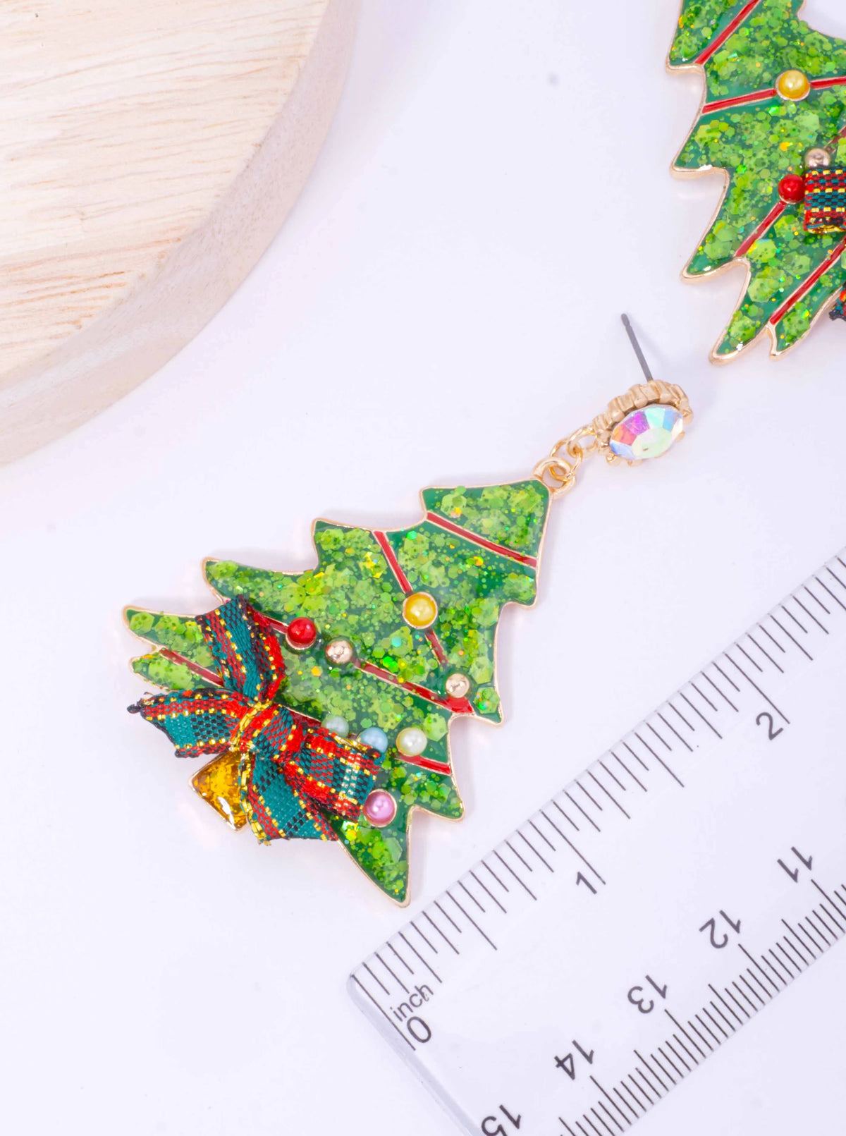 Glitter Christmas Tree Bow Post Drop Earrings