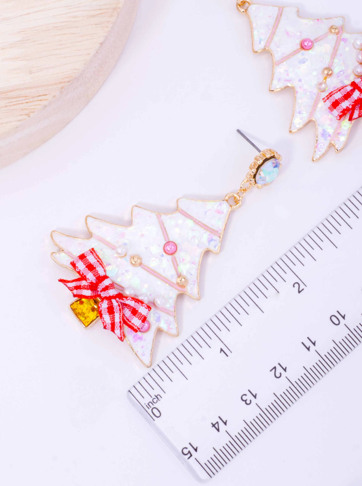 Glitter Christmas Tree Bow Post Drop Earrings
