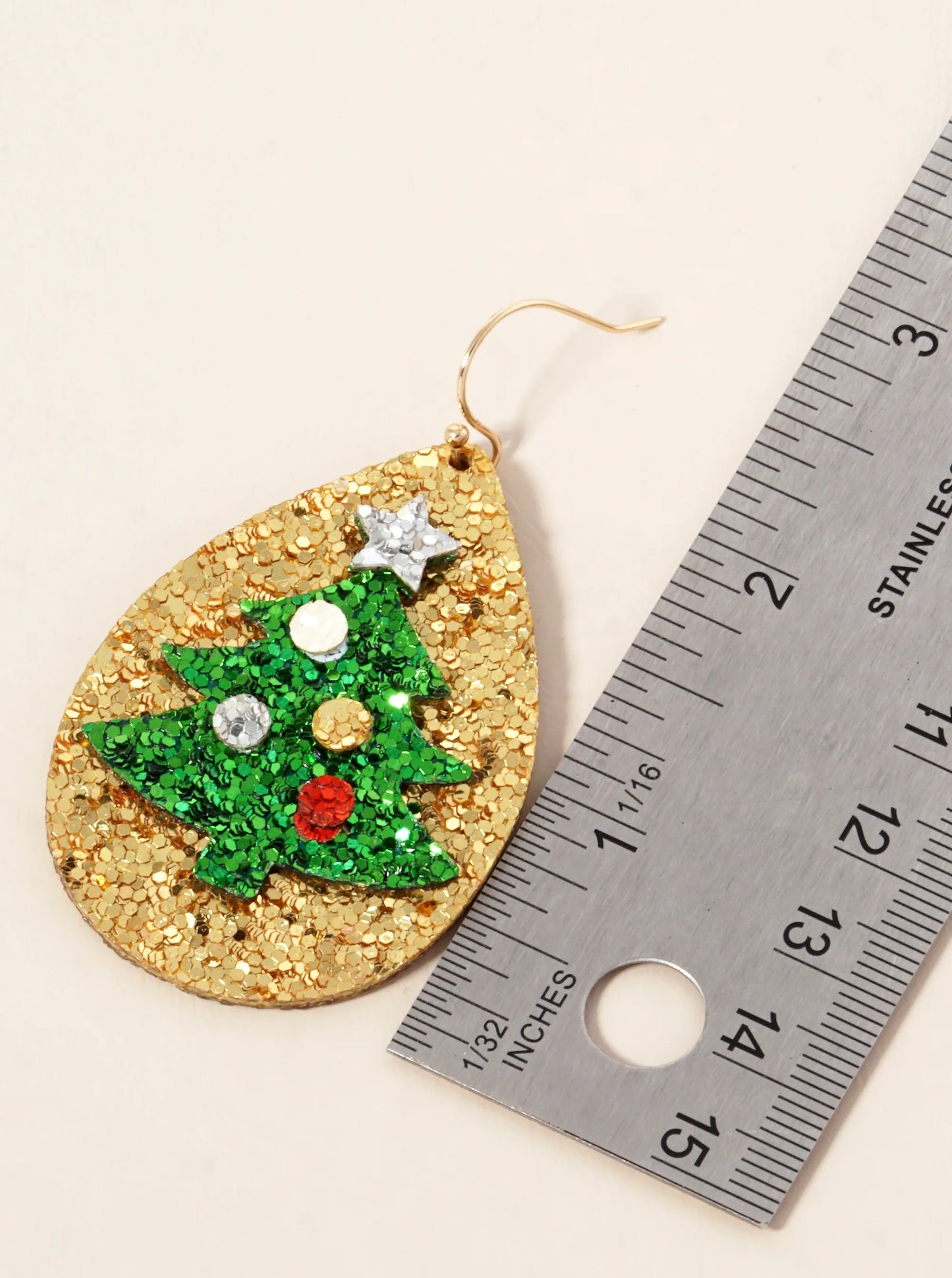 Glitter Christmas Tree Teardrop Dangle Earrings