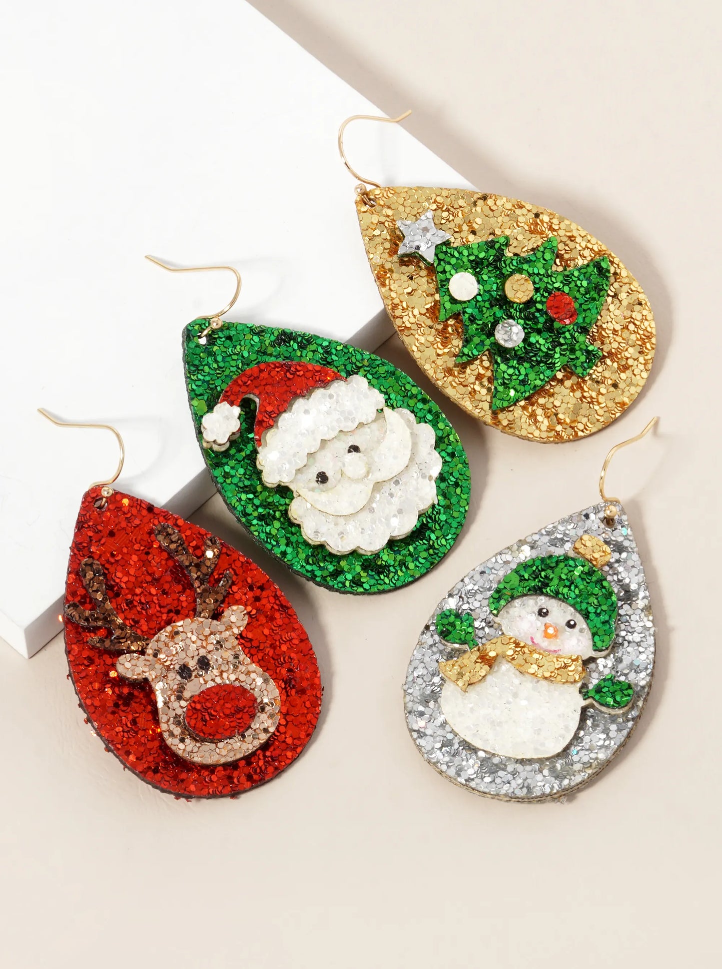 Glitter Christmas Tree Teardrop Dangle Earrings