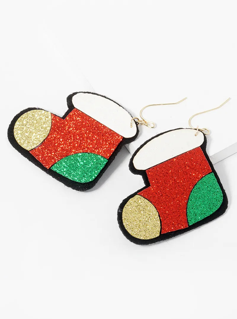 Glitter Felt Christmas Stocking Dangle Drop Earrings