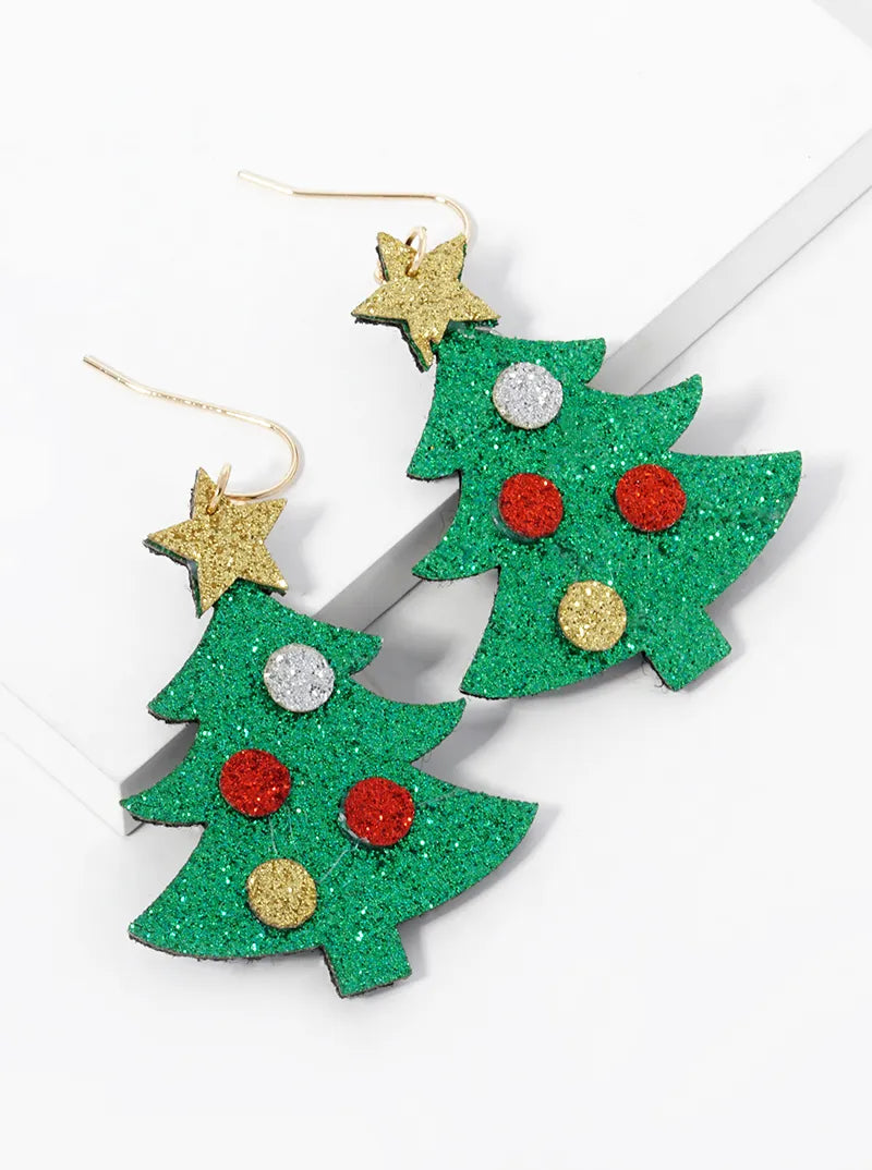 Glitter Felt Christmas Tree Dangle Drop Earrings