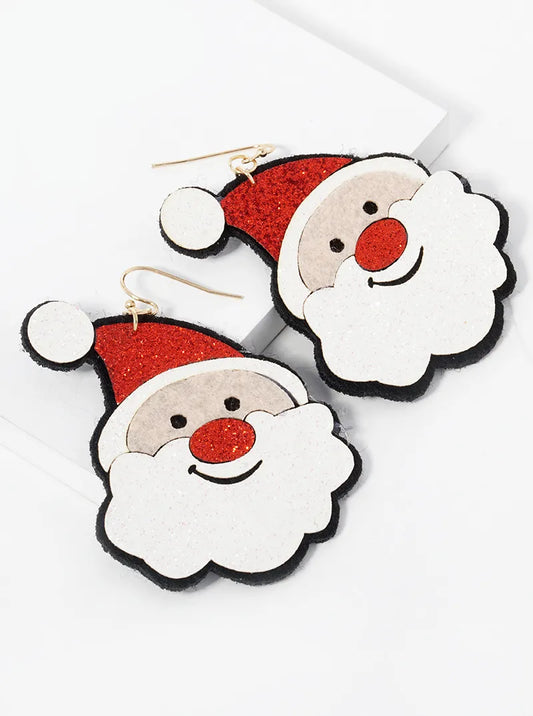 Glitter Felt Santa Face Christmas Dangle Drop Earrings