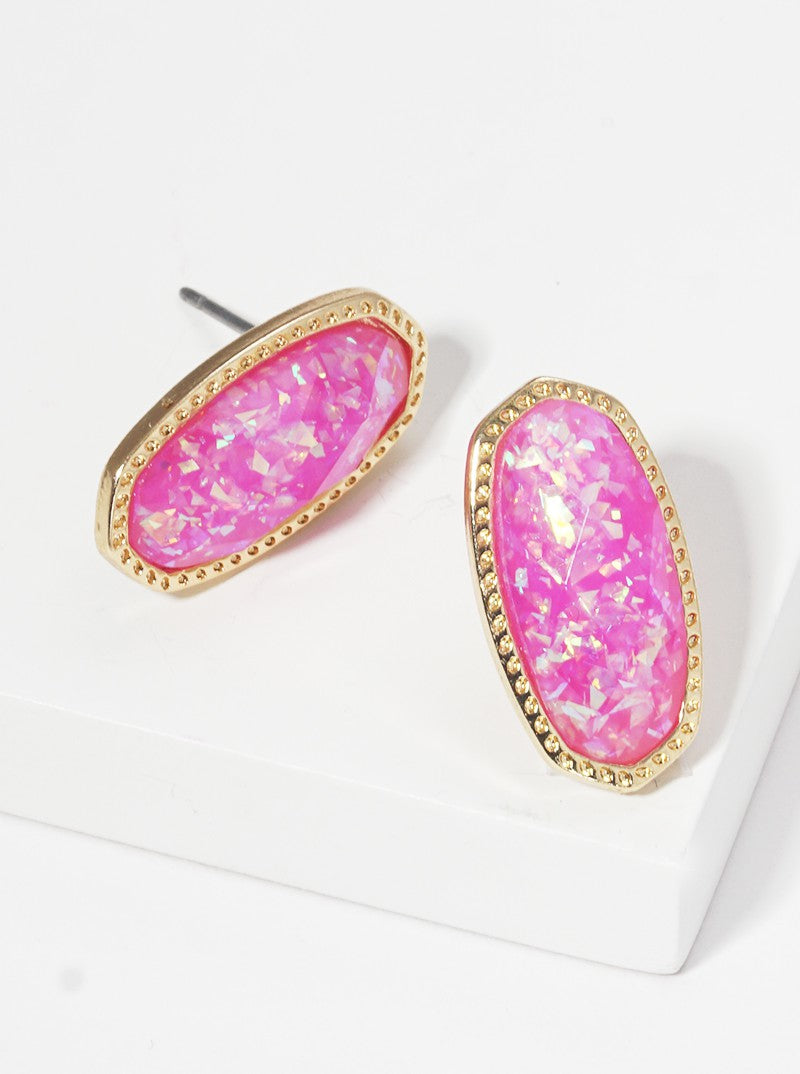 Glitter Filled Faceted Oval Post Stud Earrings