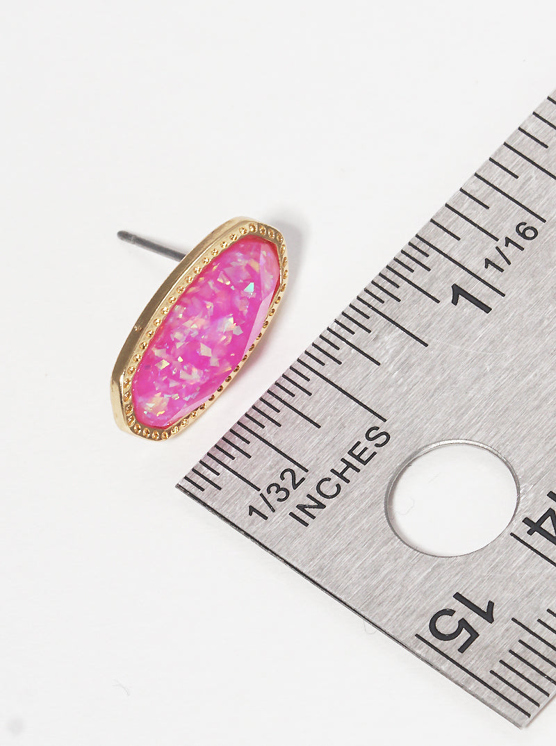 Glitter Filled Faceted Oval Post Stud Earrings