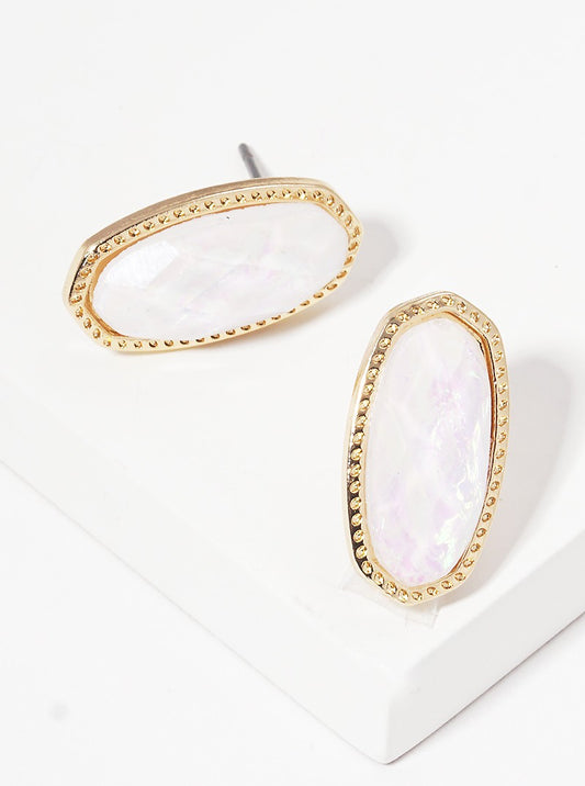 Glitter Filled Faceted Oval Post Stud Earrings