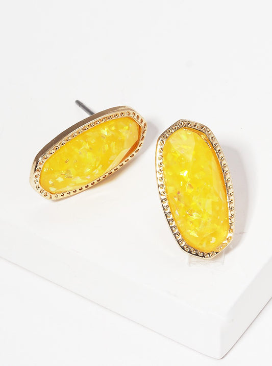 Glitter Filled Faceted Oval Post Stud Earrings