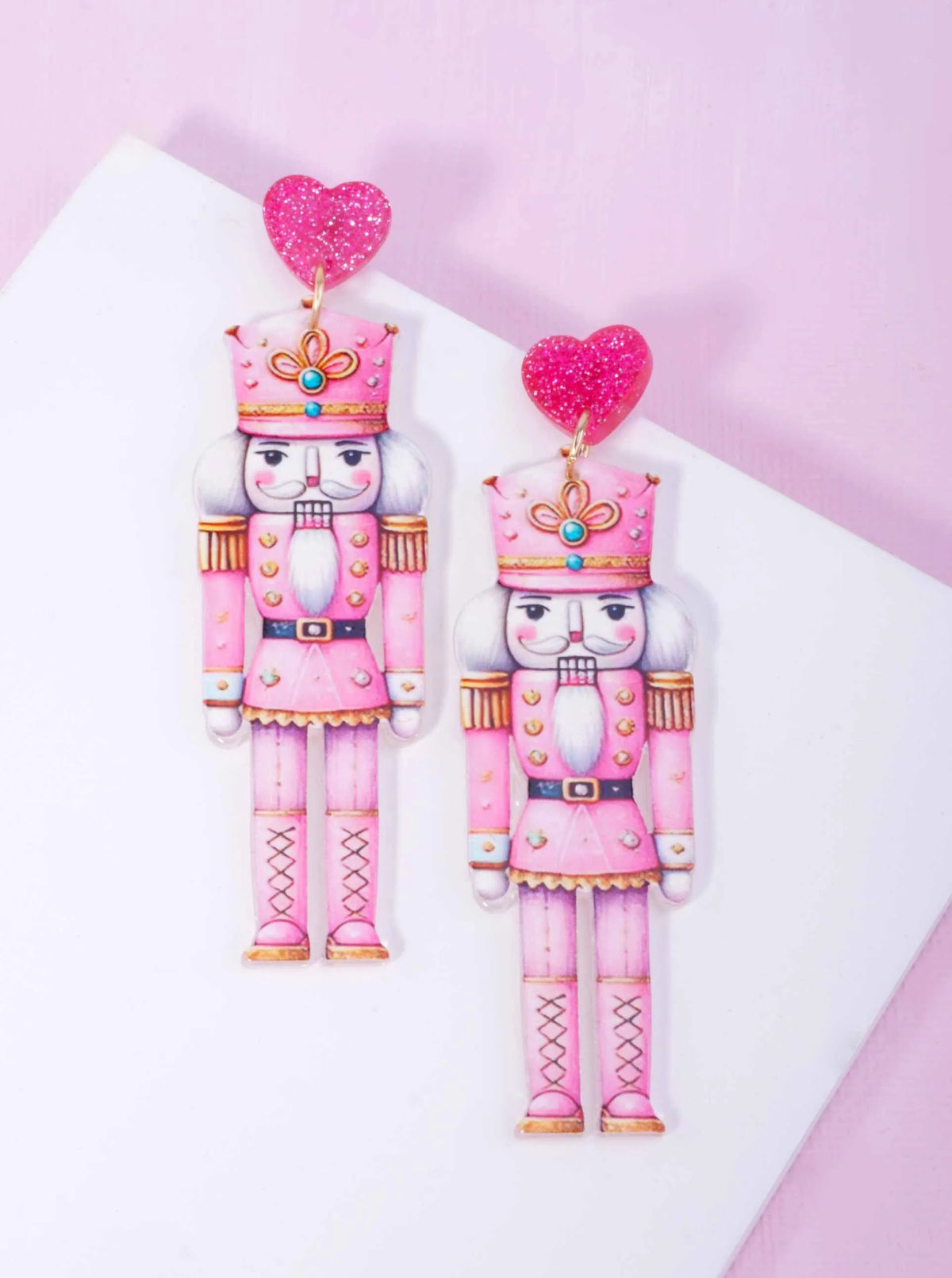 Glitter Heart Nutcracker Acetate Drop Earrings - Gold