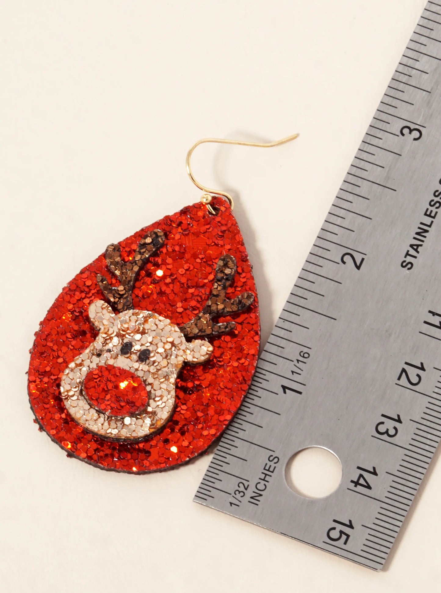 Glitter Rudolph Teardrop Christmas Dangle Earrings