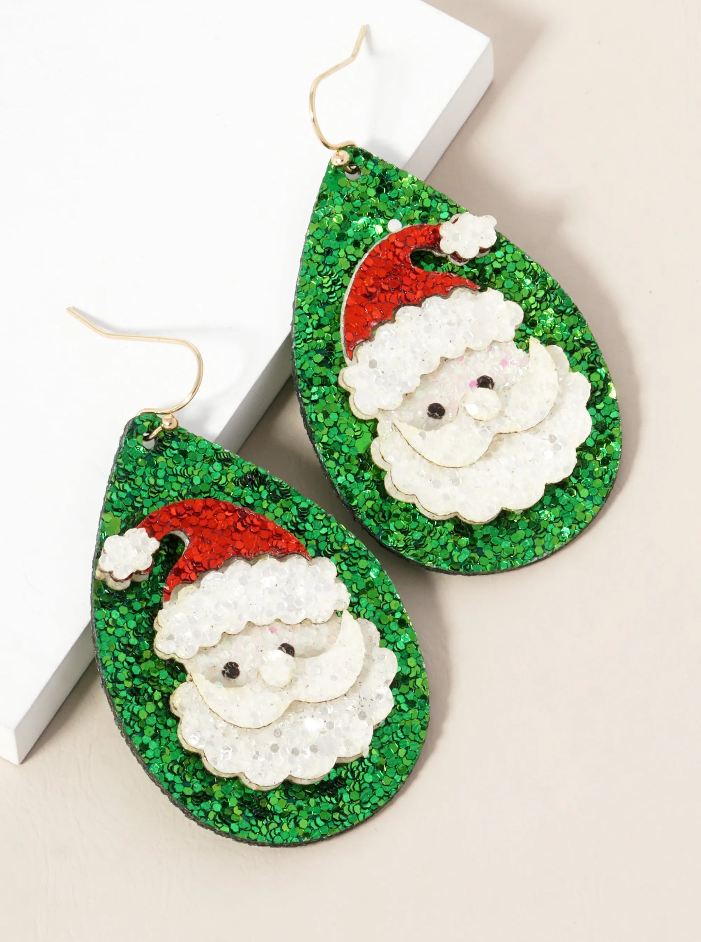 Glitter Santa Teardrop Christmas Dangle Earrings