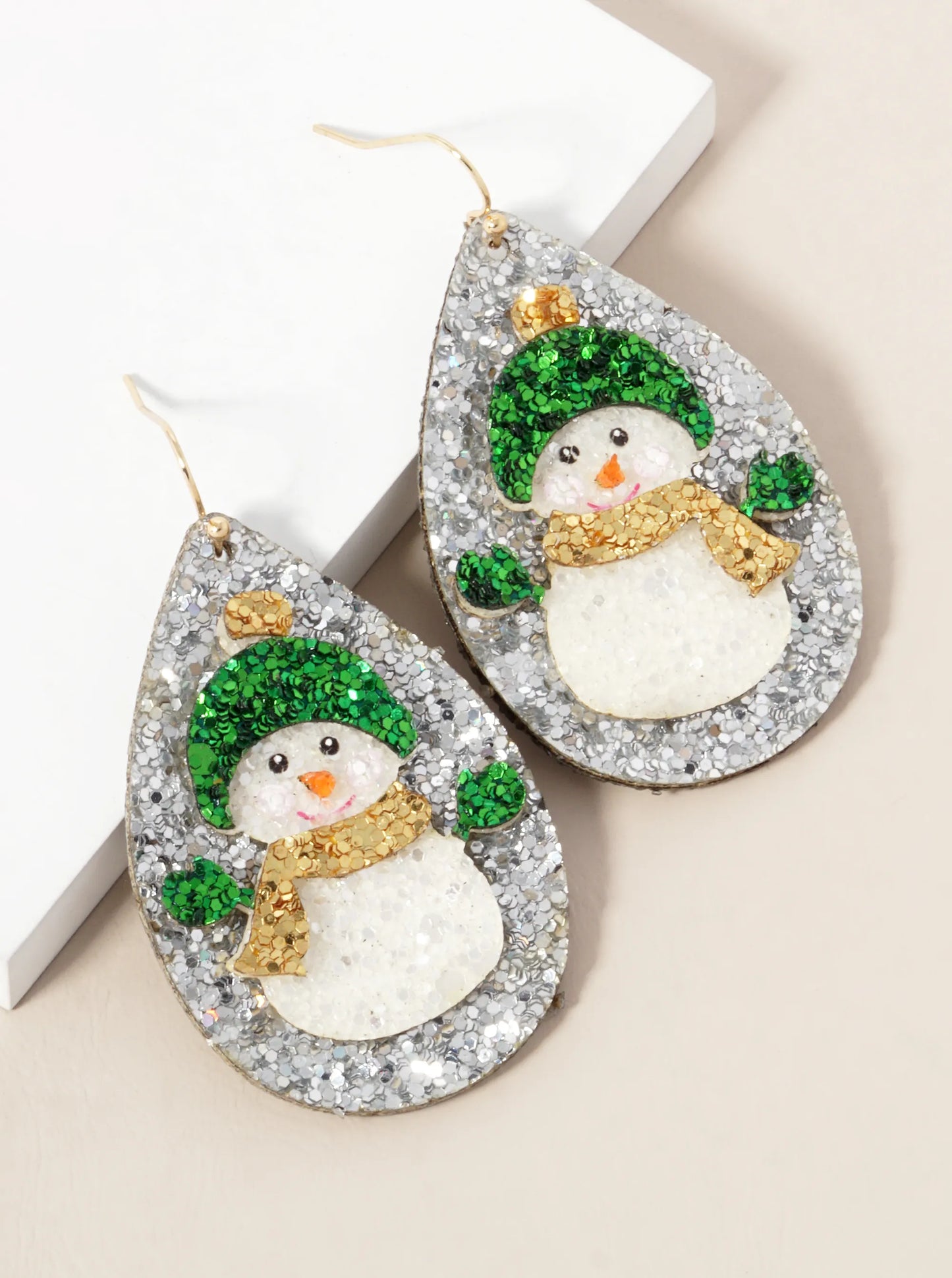 Glitter Snowman Teardrop Christmas Dangle Earrings
