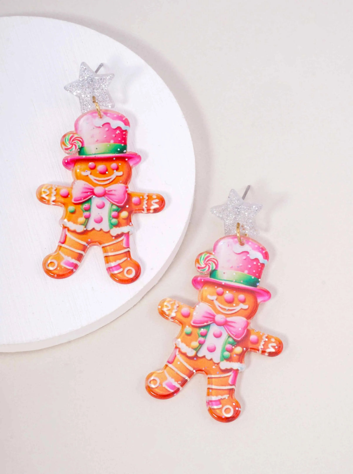 Glitter Star Acetate Gingerbread Drop Earrings - Gold