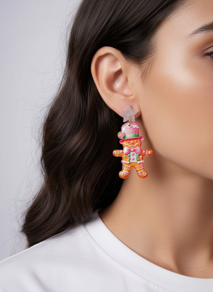 Glitter Star Acetate Gingerbread Drop Earrings - Gold