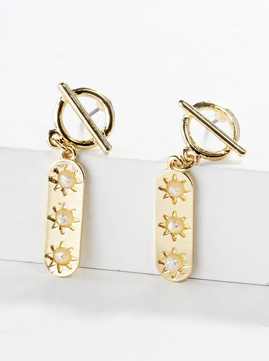 Glitter Beaded Stadium Shaped Drop Toggle Post Dangle Earrings