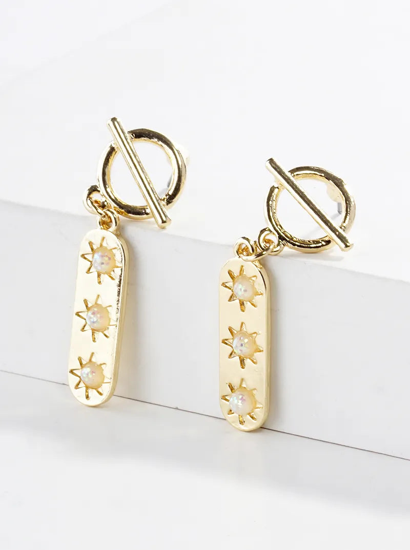 Glitter Beaded Stadium Shaped Drop Toggle Post Dangle Earrings