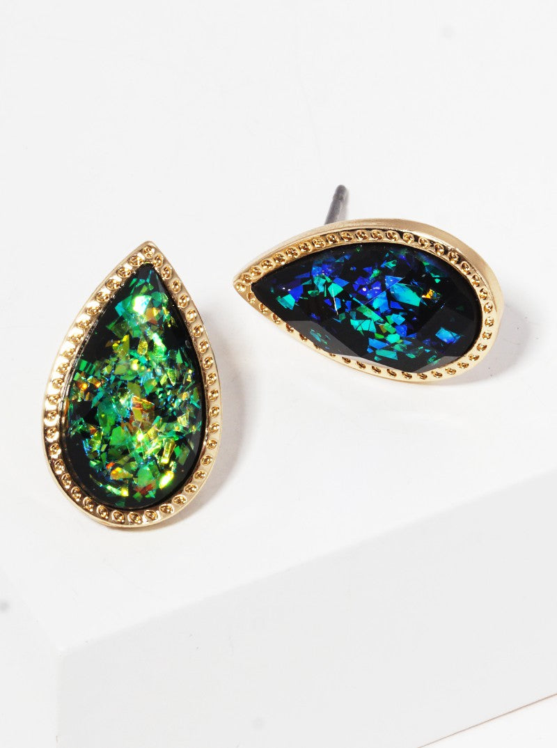 Glitter Filled Faceted Teardrop Bead Post Stud Earrings