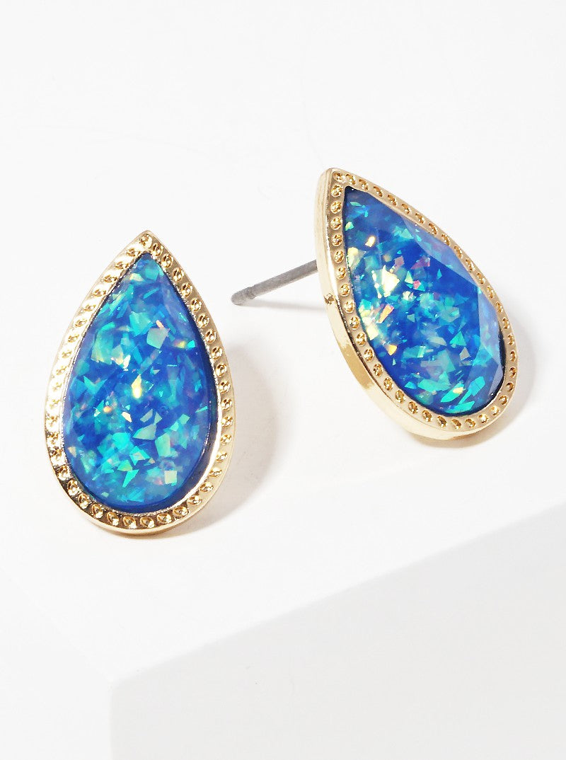 Glitter Filled Faceted Teardrop Bead Post Stud Earrings