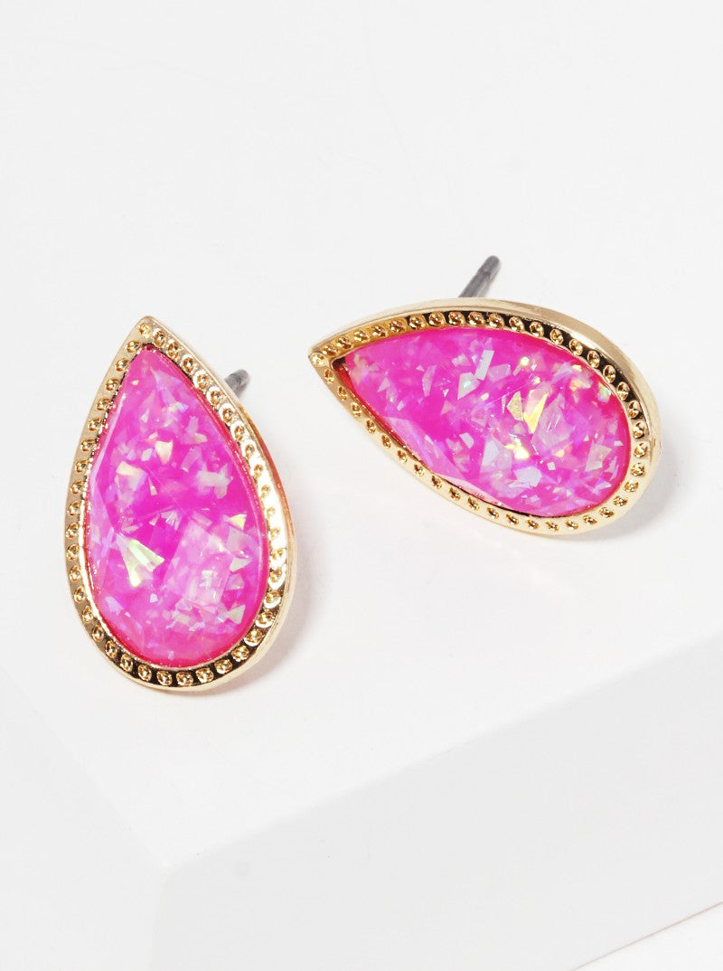 Glitter Filled Faceted Teardrop Bead Post Stud Earrings