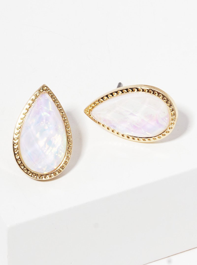 Glitter Filled Faceted Teardrop Bead Post Stud Earrings