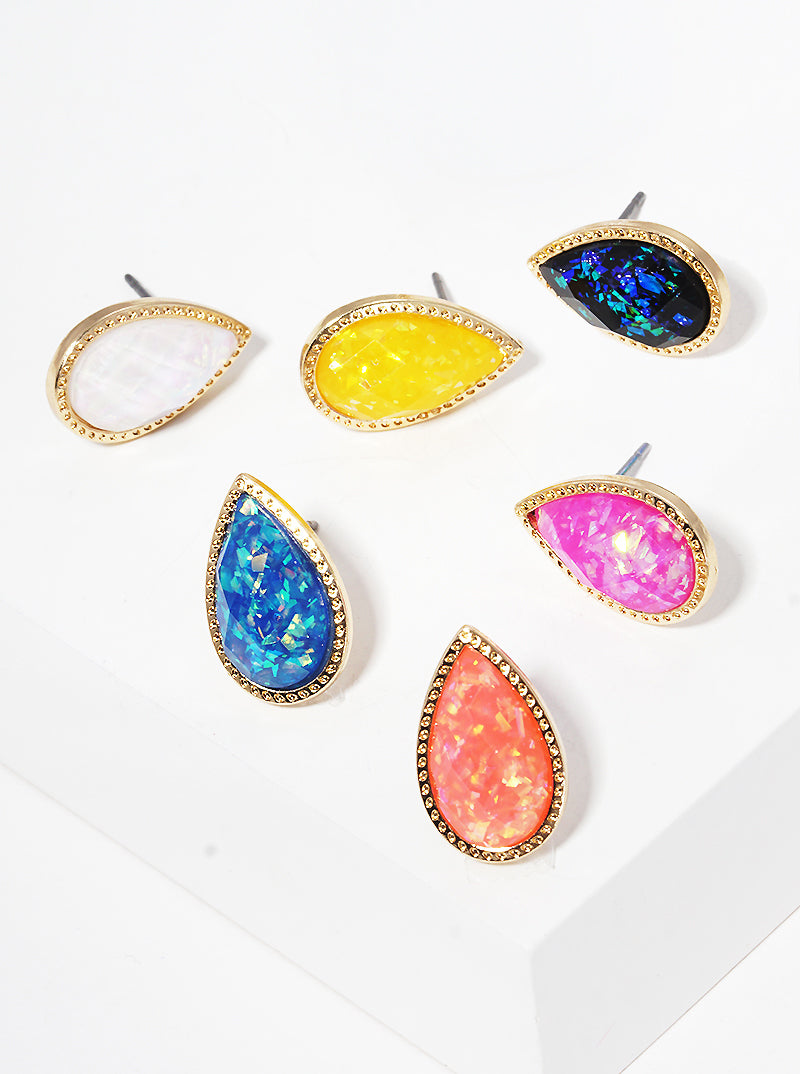 Glitter Filled Faceted Teardrop Bead Post Stud Earrings
