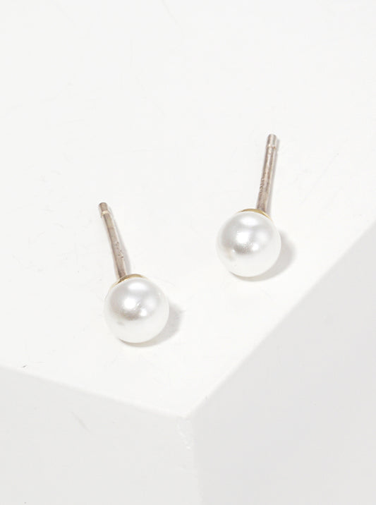 Gold Dipped 4mm Glass Pearl Sterling Silver Post Stud Earrings