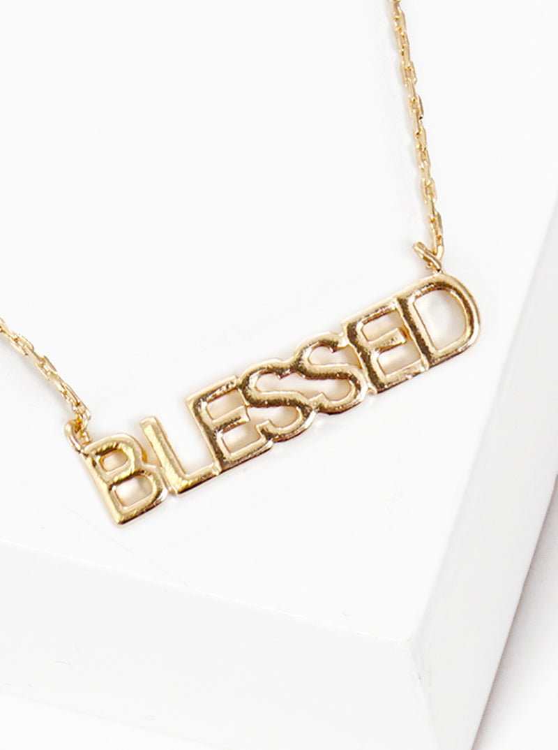 Gold Dipped BLESSED Word Pendant Brass Necklace
