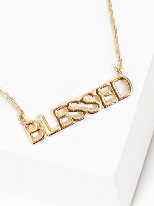 Gold Dipped BLESSED Word Pendant Brass Necklace