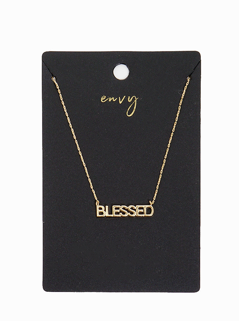 Gold Dipped BLESSED Word Pendant Brass Necklace