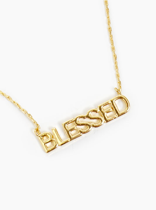 Gold Dipped BLESSED Word Pendant Brass Necklace