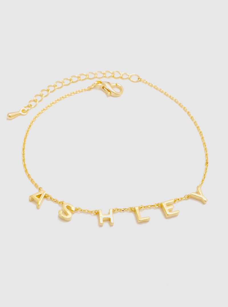 Gold Dipped Brass Name Spaced Letter Bracelet