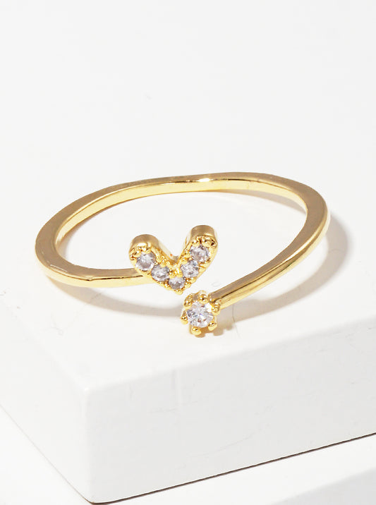 Gold Dipped CZ Dainty Heart Adjustable Cuff Ring