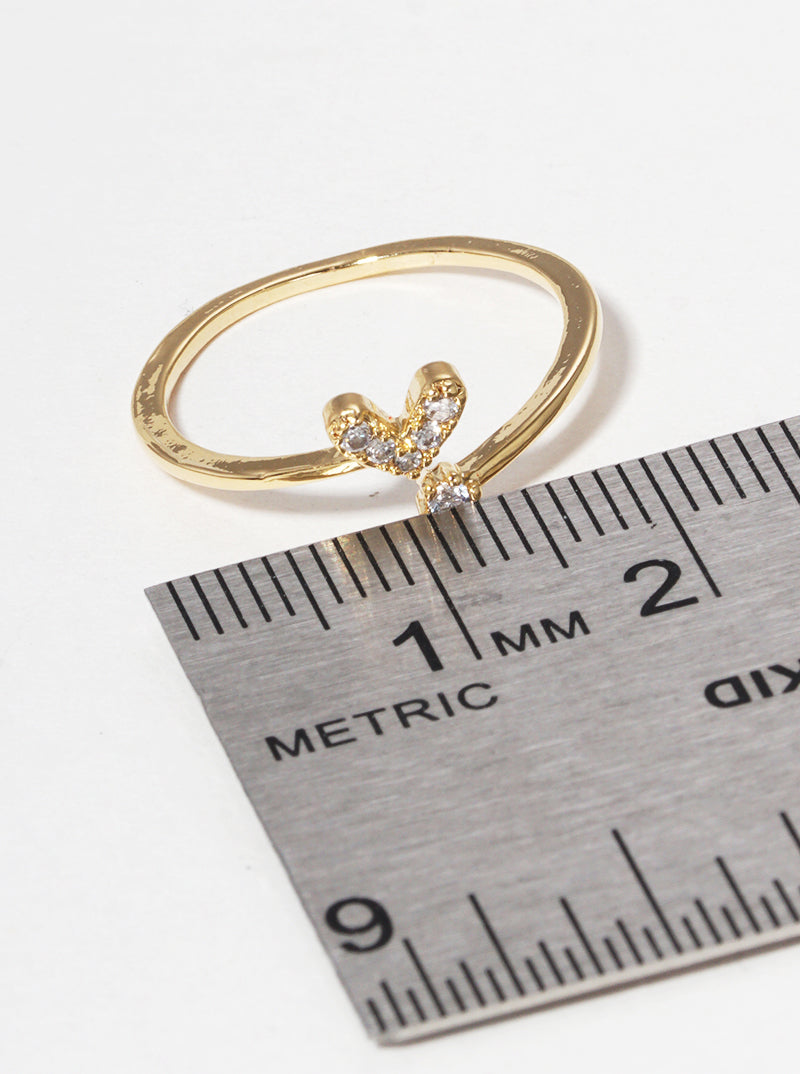 Gold Dipped CZ Dainty Heart Adjustable Cuff Ring