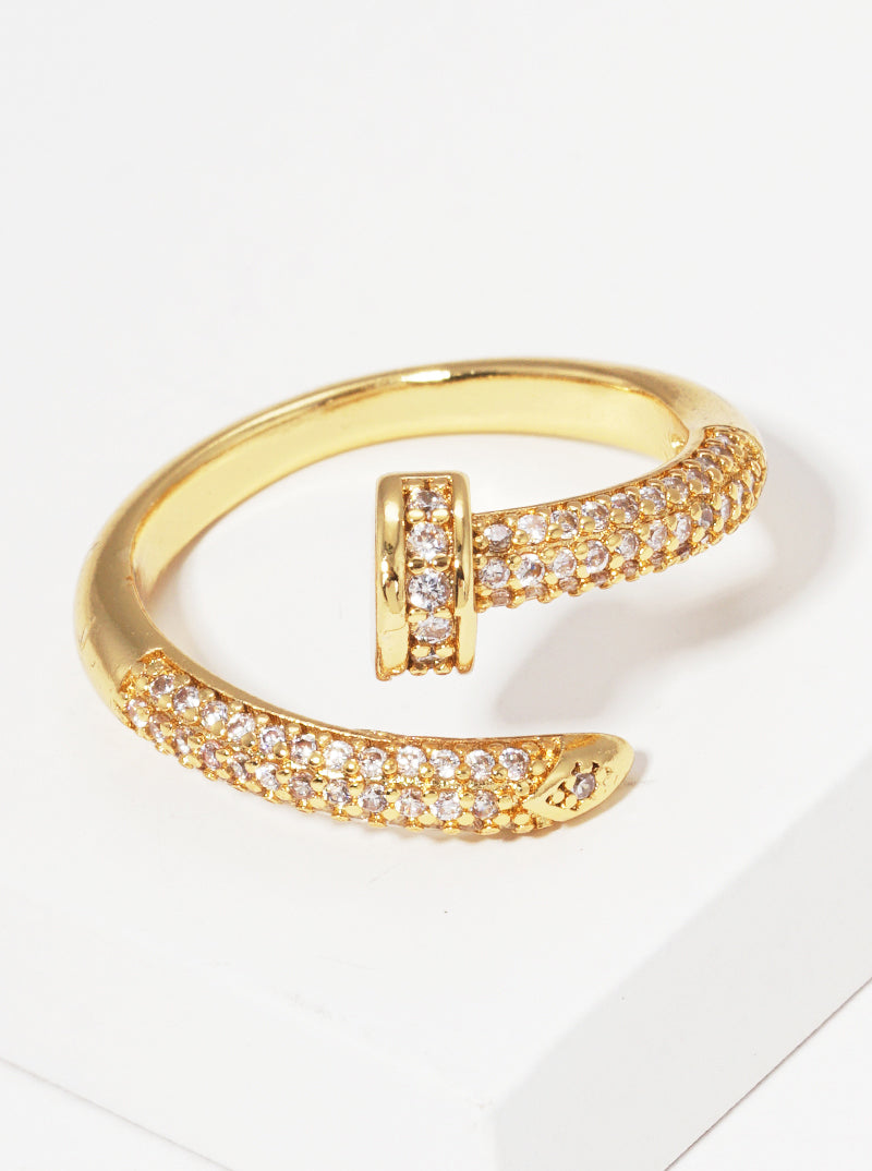 Gold Dipped CZ Pave Nail Adjustable Cuff Ring