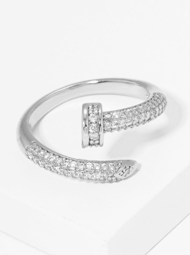 Gold Dipped CZ Pave Nail Adjustable Cuff Ring