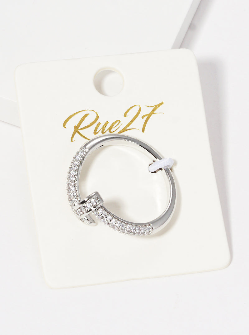 Gold Dipped CZ Pave Nail Adjustable Cuff Ring