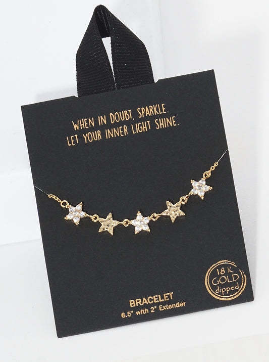 Gold Dipped Cubic Zirconia Pave Star Aligned Bracelet