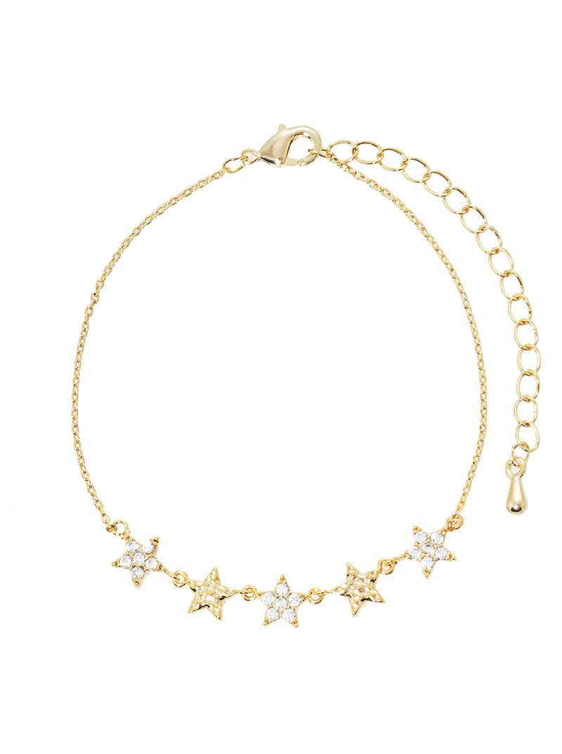 Gold Dipped Cubic Zirconia Pave Star Aligned Bracelet