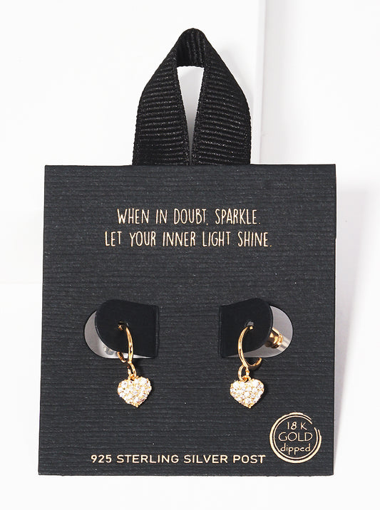 Gold Dipped Cz Heart Dangle Earrings