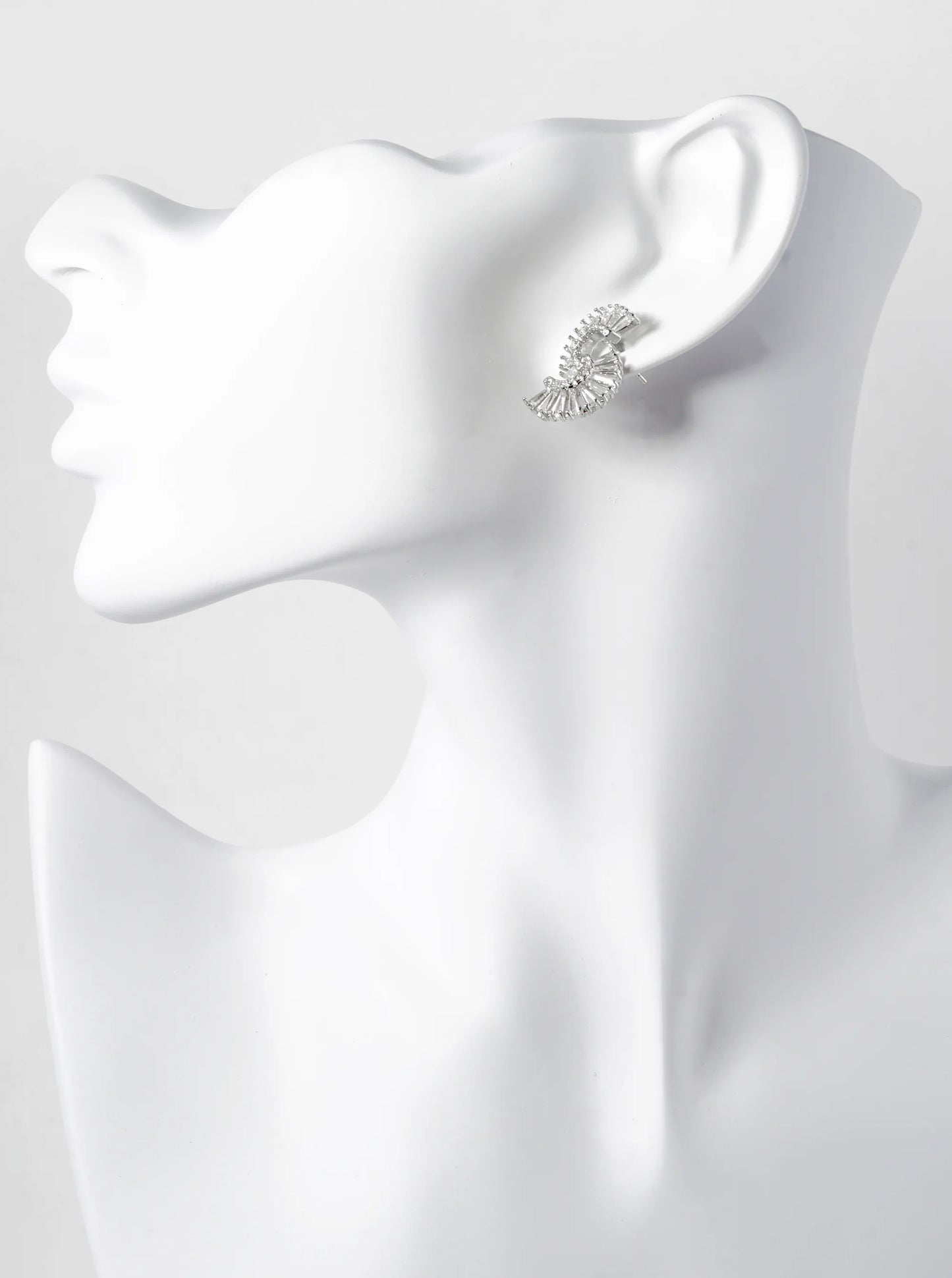 Gold Dipped Double Half Circle Pave Cubic Zirconia Stud Earrings