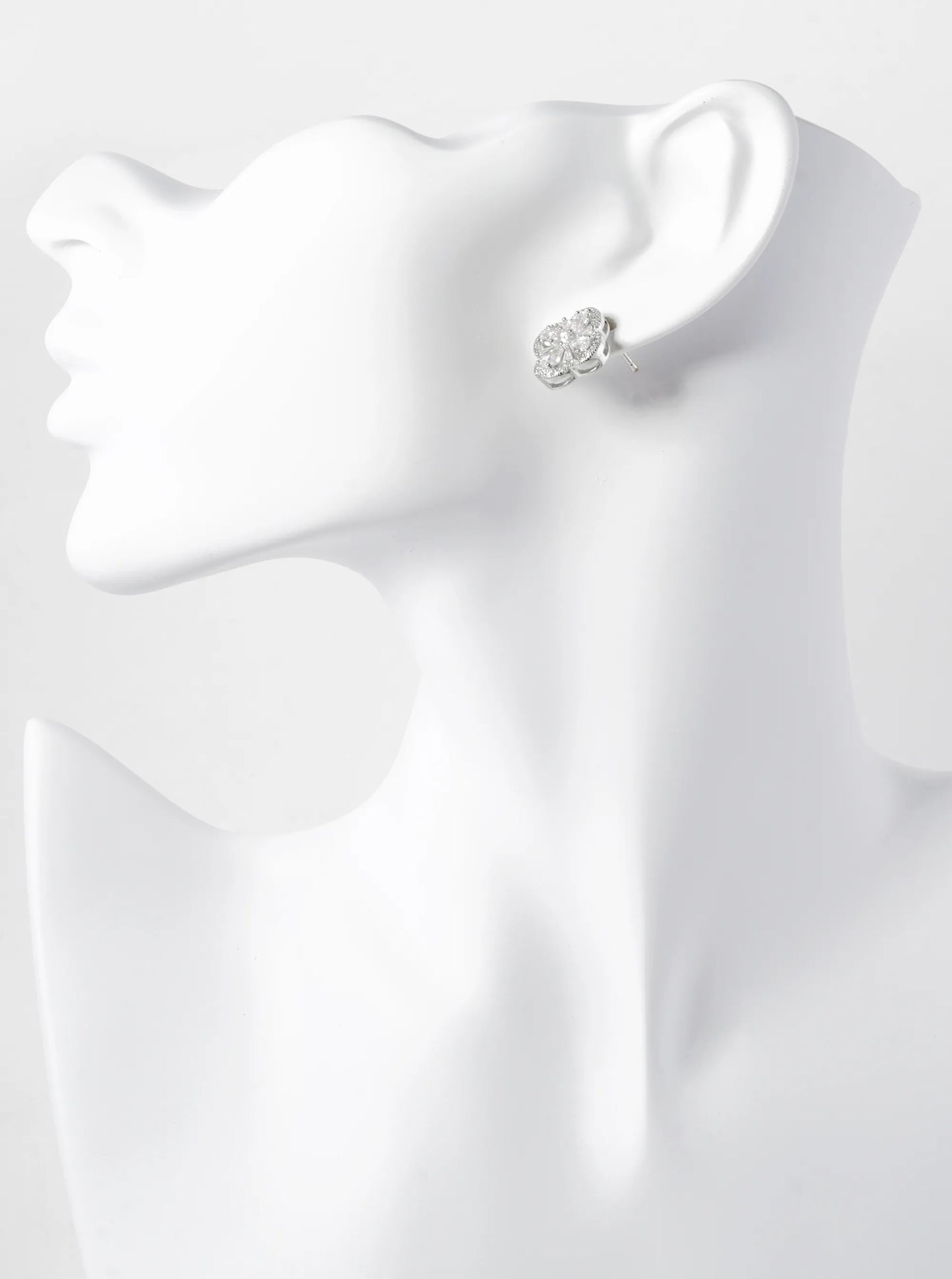 Gold Dipped Pave Baguette Cubic Zirconia 15mm Quatrefoil Stud Earrings