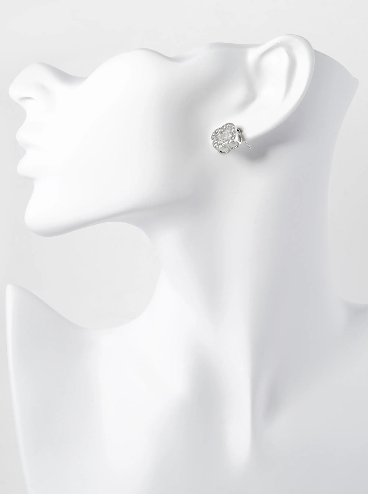 Gold Dipped Pave Set Cubic Zirconia 13mm Quatrefoil Stud Earrings