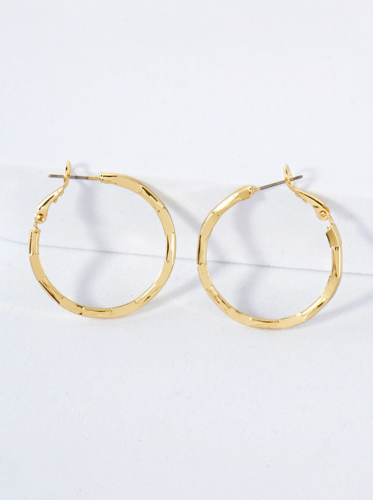 Gold Plated Bamboo Texture Hoop Earring