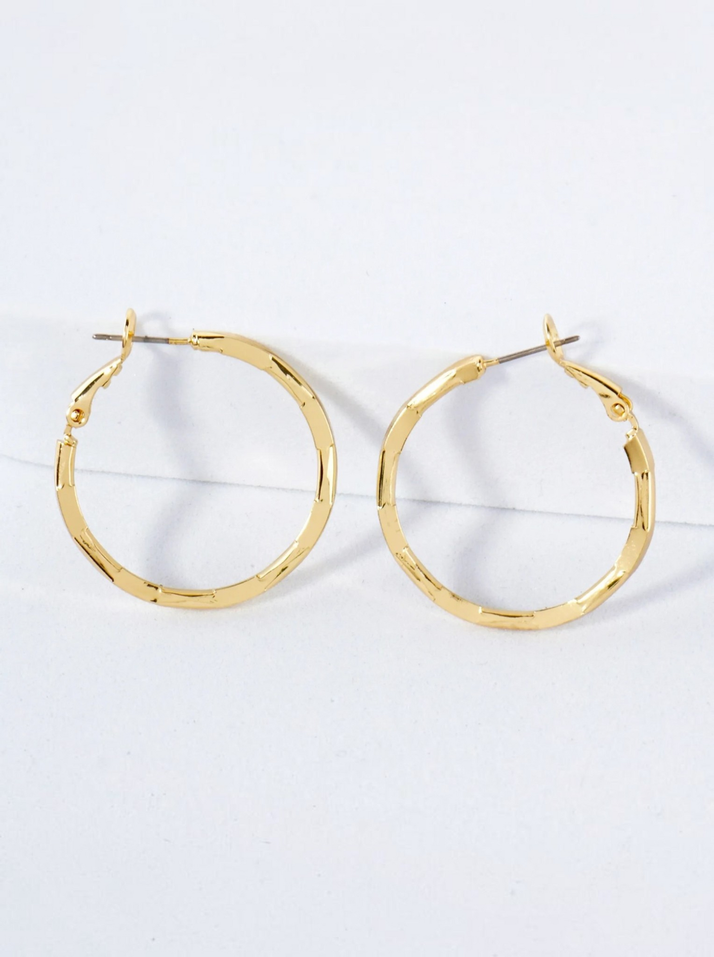 Gold Plated Bamboo Texture Hoop Earring