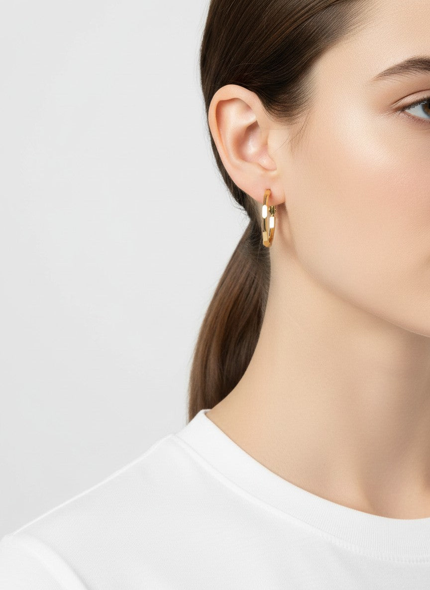 Gold Plated Bamboo Texture Hoop Earring