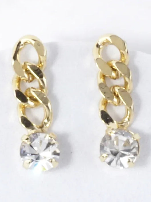 Gold Plated CZ Curb Chain Dangle Earrings