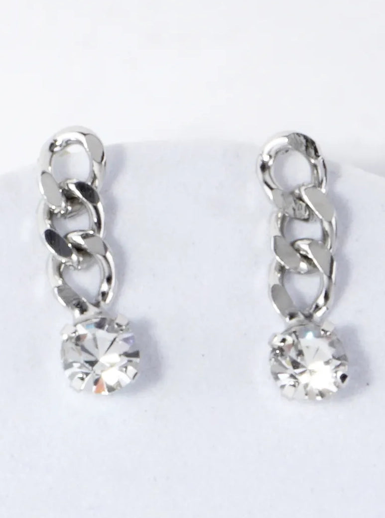 Gold Plated CZ Curb Chain Dangle Earrings