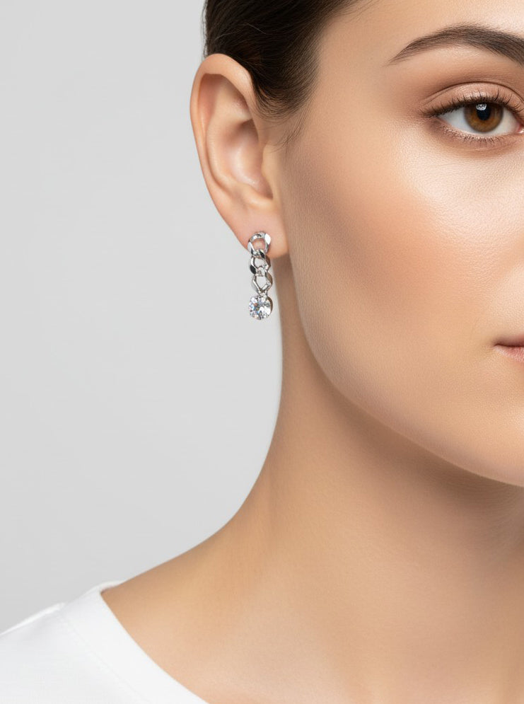 Gold Plated CZ Curb Chain Dangle Earrings