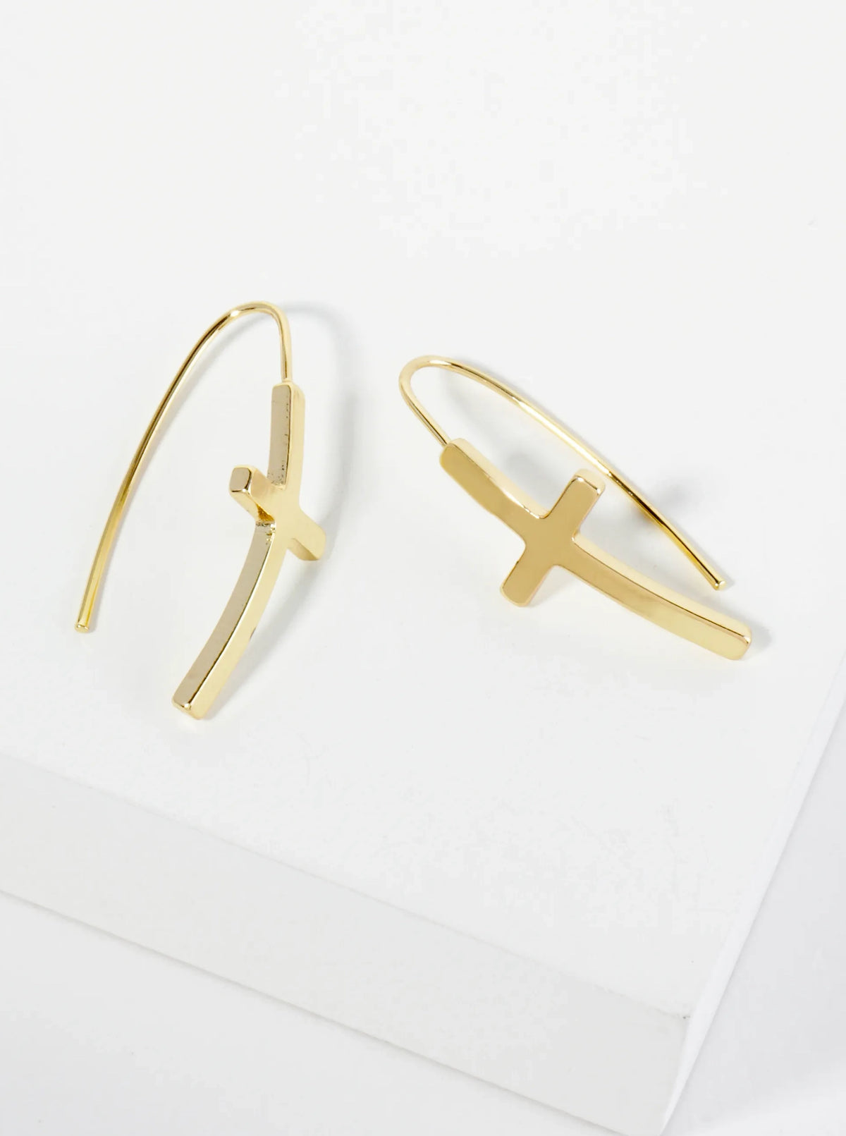 Gold Plated Cross Wire Hook Earring