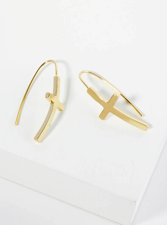 Gold Plated Cross Wire Hook Earring