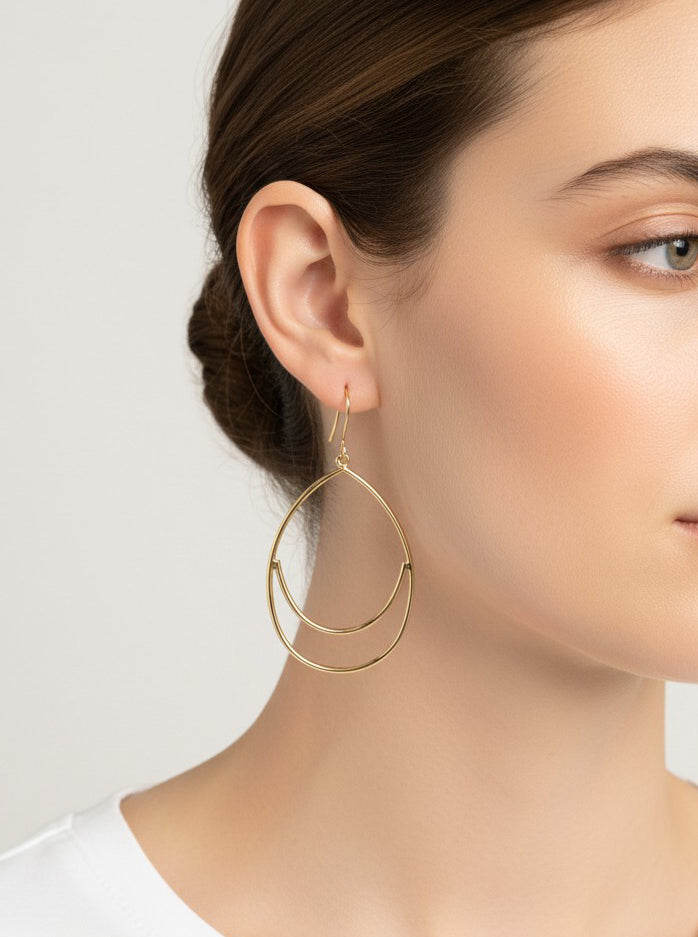 Gold Plated Double Teardrop Dangle Earring
